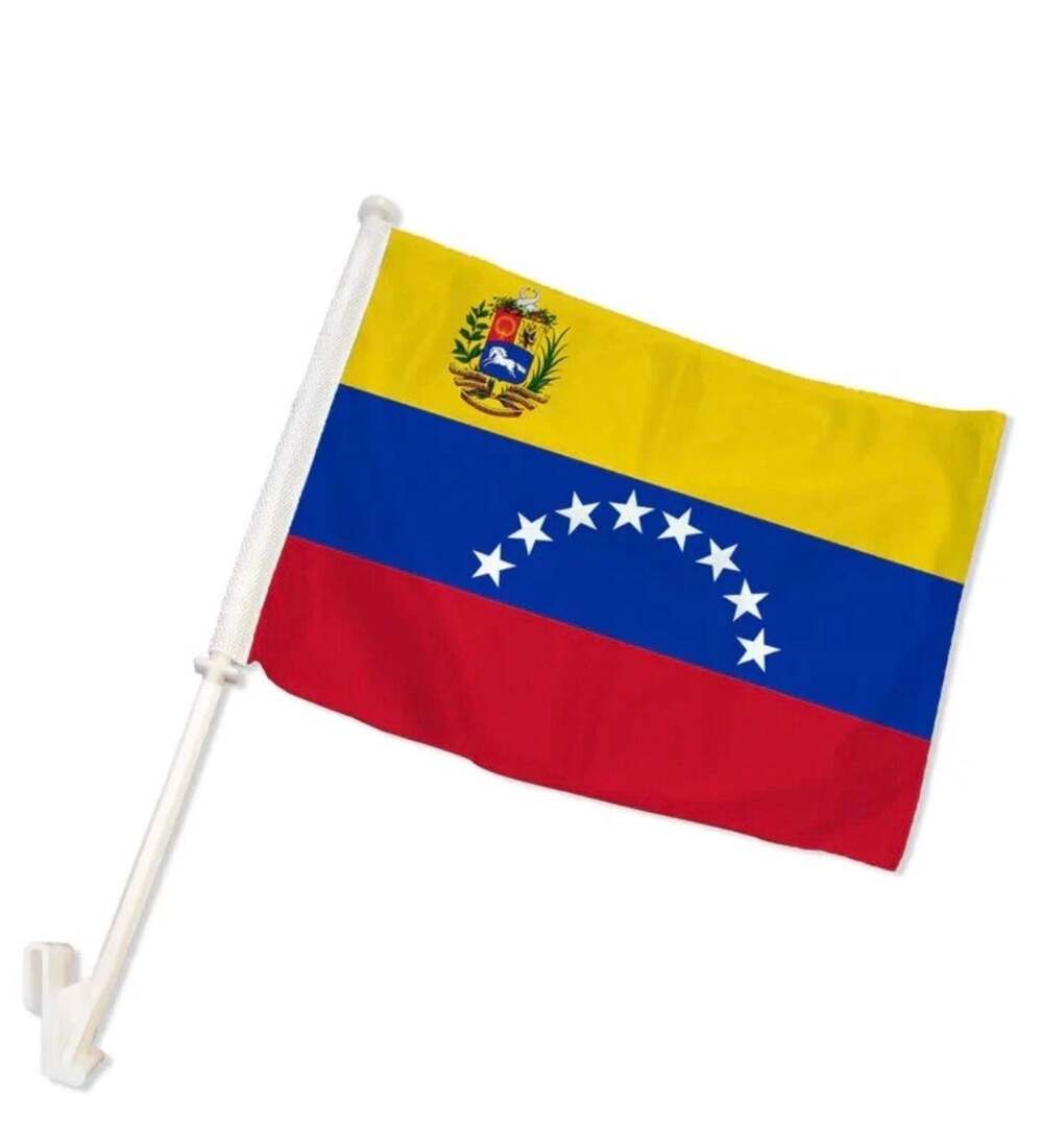 Venezuela (Bolivarian) Double-Sided Car Window Flag with 19-Inch White Pole